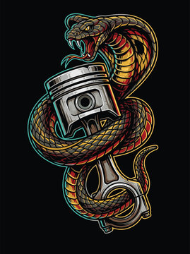 Realistische PISTON AND POISONOUS SNAKE Vector Illustration | Kolben und Giftschlange f&uuml;r ein T-Shirt-Design