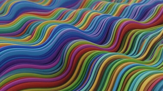 A vibrant abstract background featuring flowing colorful parallel lines in motion