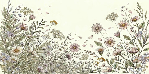 Vintage grunge floral pattern design on old paper texture background with winter snowflake elements © MDSyedAhmed