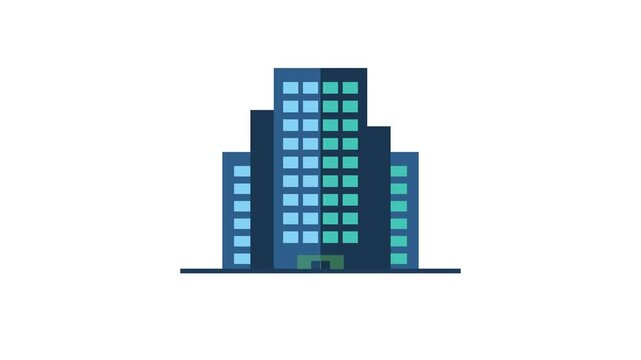Building Animation Showing a Modern Corporate Skyscraper Forming and Windows Lighting Up for Urban Growth Concept