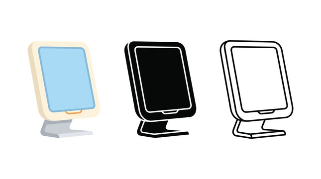 Computer monitor display screen set for office workspace and digital desktop interfaces.