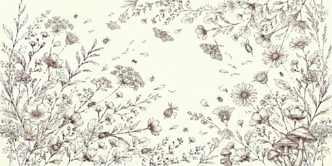 Vintage grunge floral pattern design on old paper texture background with winter snowflake elements © Kaosar