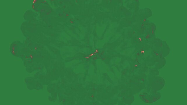 An orange flower on a green screen and ball of fire with tree in the middle background lots small flowers pattern stars white explosion motion movement