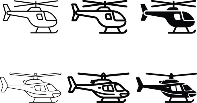 Helicopter icons, helicopter silhouettes, helicopter illustrations, vector helicopters