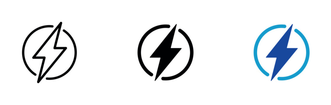 bolt lighting flash icon set. Electric power vector isolated on white background.