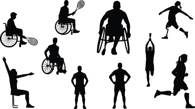 Silhouettes of People with Disabilities Engaged in Sports and Exercise Keywords: disability, disabled, sports, exercise, fitness