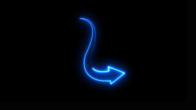 Neon Curved Right Blue Return Arrow Glowing Direction Pointer Vector.