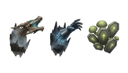 Fototapeta premium Fantasy Rpg Game Assets with Dragon Skull and Magic