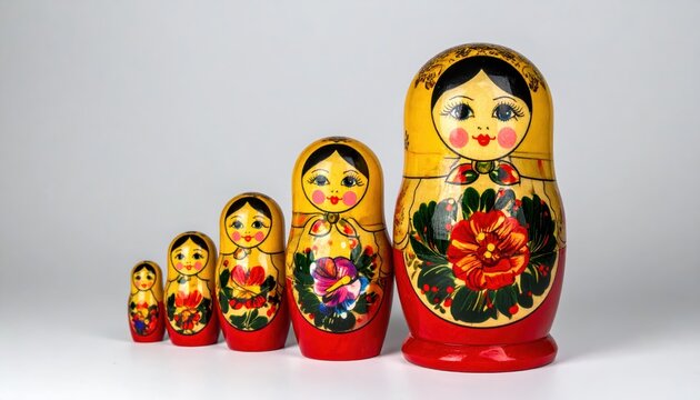 Set of Handpainted Russian Nesting Dolls with Intricate Floral Designs