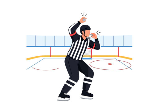 Hockey Referee Making Penalty Call.