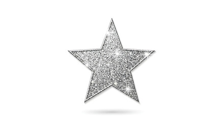 Obraz premium Premium silver glitter star shape with sparkling shimmer texture isolated on white background. Elegant decorative element for luxury award celebration graphics and festive vector design.