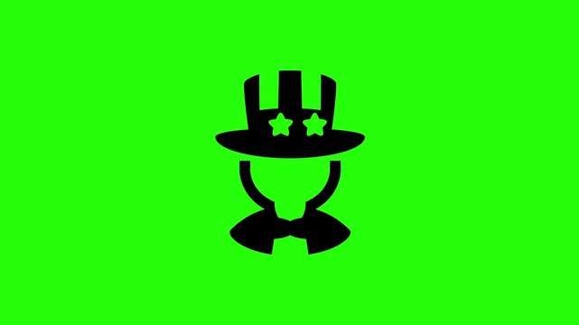 Authentic 4K video showing the patriotic Uncle Sam avatar face with a top hat silhouette bouncing into view. Perfect icon for US recruitment or national election application.