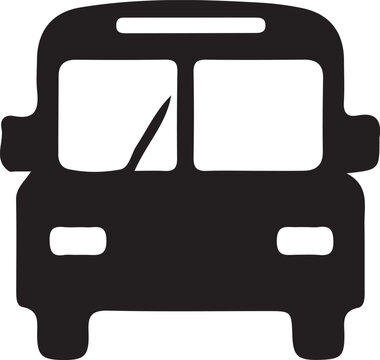 Front view of a bus with large windshield and headlights
