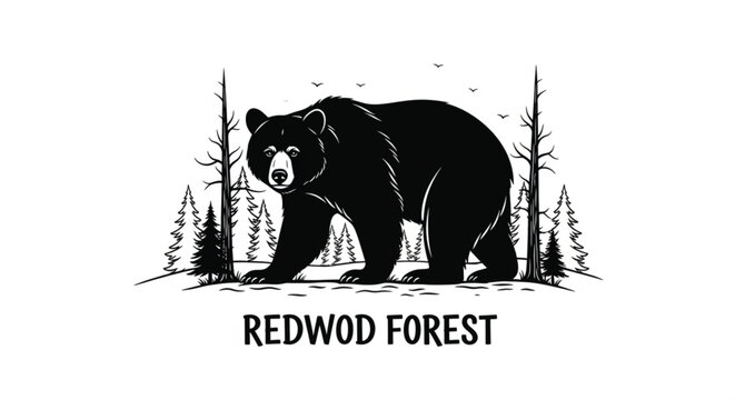 Black bear walking in forest area.