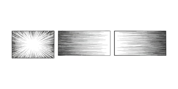 Set of three manga style comic book speed lines and burst effects for action scene illustration
