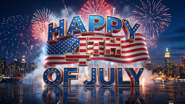 Spectacular Fourth of July fireworks illuminate the New York City skyline with patriotic tributes
