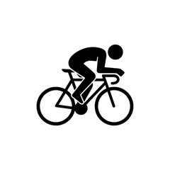 Obraz premium Minimalist side profile of a cyclist in an athletic racing posture featuring bold black geometric shapes on a solid white background, fitness and speed concept