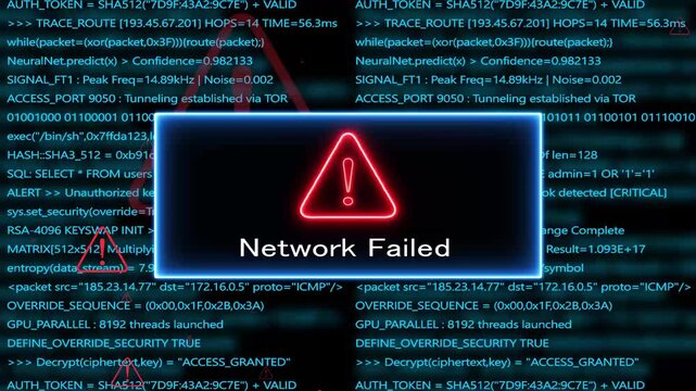network failed, Computer hacking error message warning internet virus of hacker attack, system error or security breach on computer. cyber-attack. Warning on the screen.