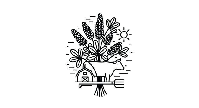 Farm tools and wheat ears icon.