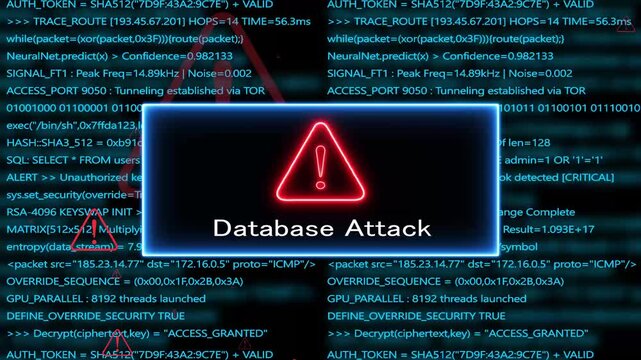 database attack, Computer hacking error message warning internet virus of hacker attack, system error or security breach on computer. cyber-attack. Warning on the screen.