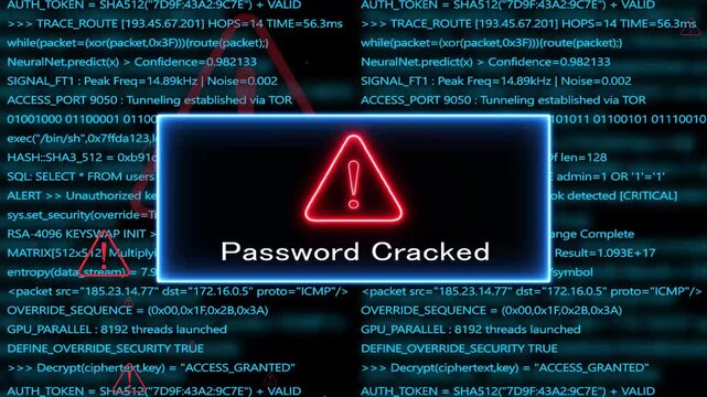 password cracked , Computer hacking error message warning internet virus of hacker attack, system error or security breach on computer. cyber-attack. Warning on the screen.