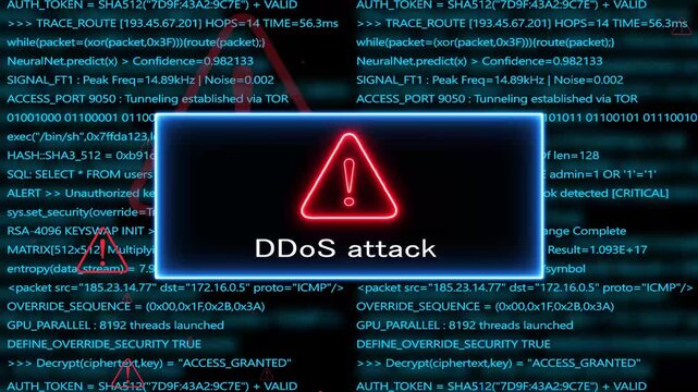 DDos attack , Computer hacking error message warning internet virus of hacker attack, system error or security breach on computer. cyber-attack. Warning on the screen.