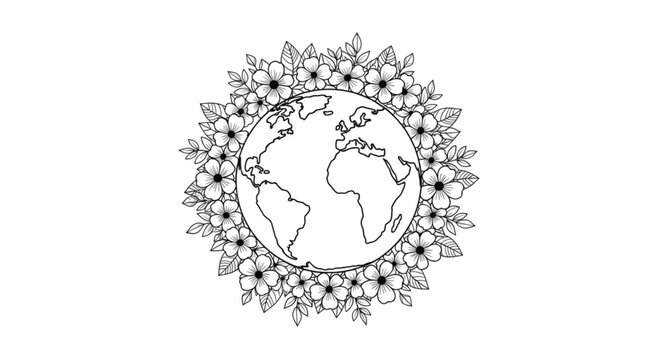 Earth Globe Surrounded by Floral Ornament.