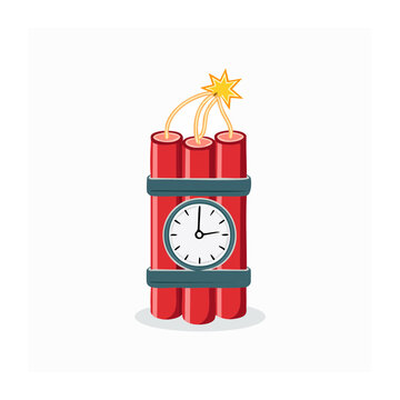 Dynamite time bomb with clock and fuse