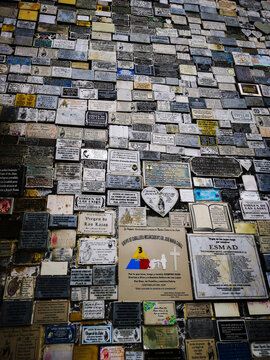 Wall of Commemorative Votive Plaques at the Famous Shrine of Our Lady of Las Lajas in Colombia