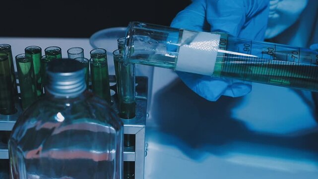 A laboratory technician makes microscopic bacteriological examination with the reagents. Work in microlaboratories