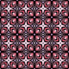 Fototapeta premium Chic tiled seamless pattern. Overlapping art forms, stripes, polygons, segments are grouped and arranged in a certain order.