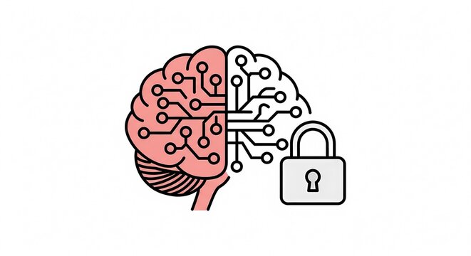 Digital Brain Security Concept with Padlock Icon.
