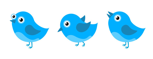 Cute blue baby birds set, cartoon chicks characters. Vector illustration isolated on white background © KR Studio