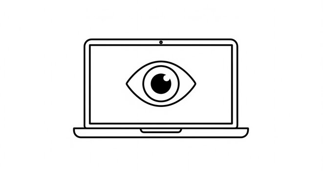Laptop Screen Displaying a Large Eye Icon Symbolizing Surveillance.