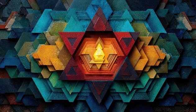 Vibrant Star of David over geometric abstract pattern celebrating Jewish culture and identity