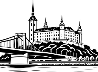 Obraz premium Bratislava skyline banner silhouette vector illustration