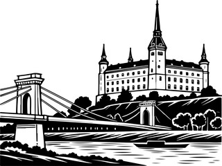 Obraz premium Bratislava skyline banner silhouette vector illustration
