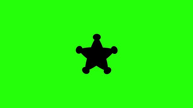 Premium 4K motion graphic of a traditional western sheriff star badge silhouette bouncing. Clean asset for countryside marshals authority layout site.