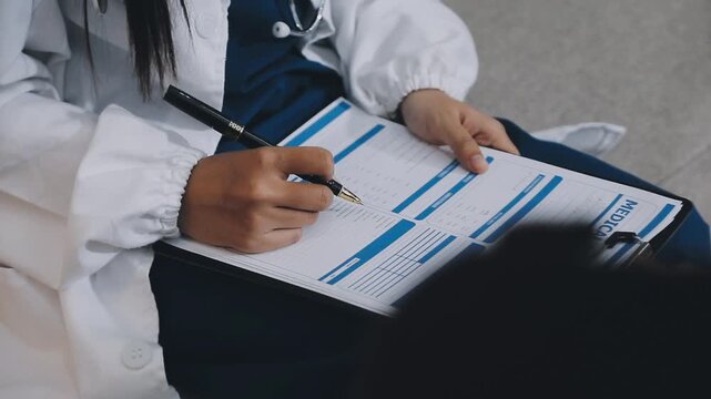 The doctor examines the patient's heart to analyze and listen to whether the heart rhythm is abnormal or normal in order to diagnose and draw conclusions from the patient for further treatment.