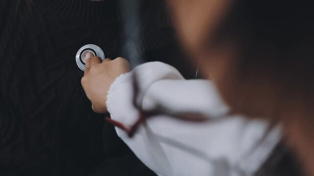 The doctor examines the patient's heart to analyze and listen to whether the heart rhythm is abnormal or normal in order to diagnose and draw conclusions from the patient for further treatment.