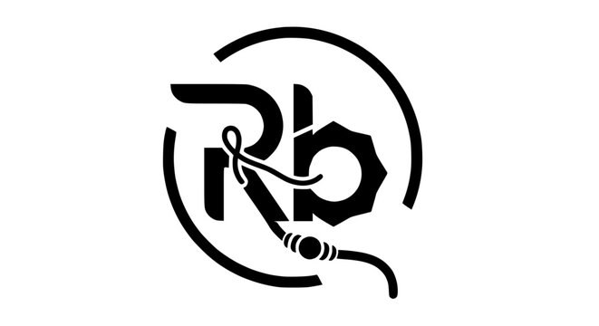 Minimalist Rb Initials Logo Design with Abstract Fishing Hook Element