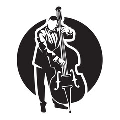 Elegant Double Bass Player Silhouette Art © teddy_aka
