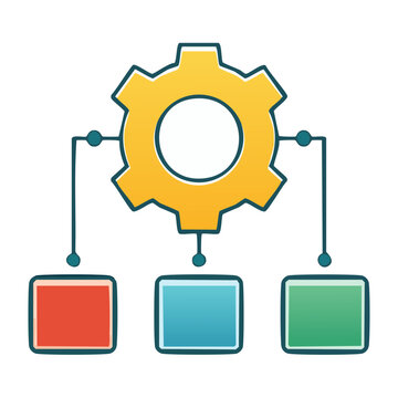 Gear with connected colored boxes, technology concept