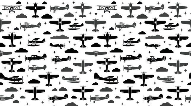 Vintage Airplane Silhouette Seamless Pattern
