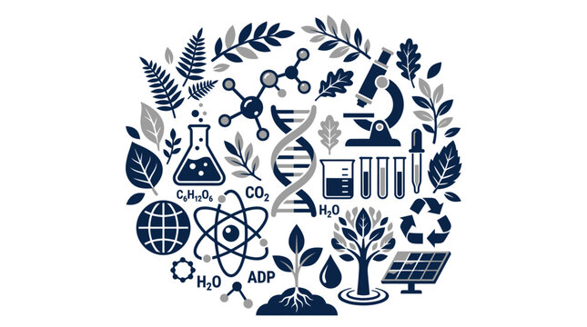 Science and Nature Flat Icon Set in Circular Composition