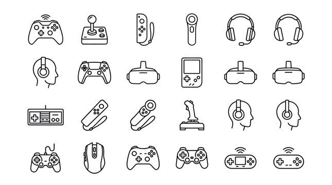 Video Game Controller and Gaming Accessory Icon Set