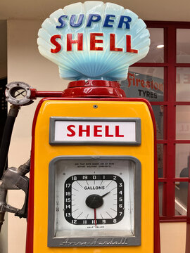 A Shell old style English petrol pump.S hell was formed in April 1907 through the merger of Royal Dutch Petroleum Company of the Netherlands and The "Shell" Transport and Trading Company .