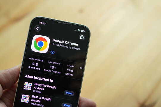 Chachoengsao, Thailand - June 7, 2026: Smartphone displaying the Google Chrome web browser application