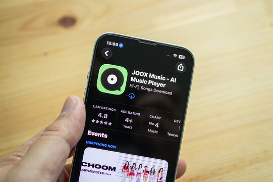 Chachoengsao, Thailand - June 7, 2026: Smartphone displaying the JOOX music streaming application