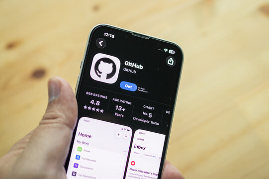 Chachoengsao, Thailand - June 7, 2026: Smartphone displaying the GitHub software development application